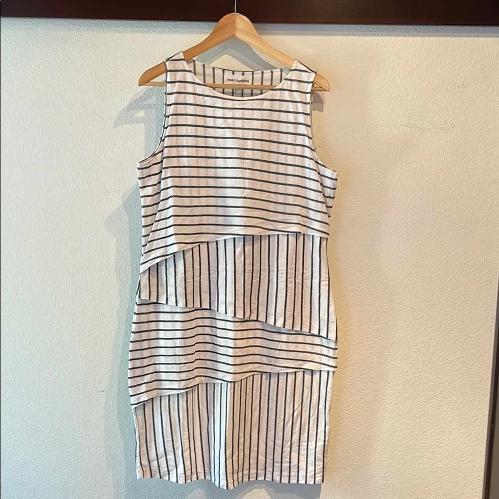 🆕 Neon Budda All Lined Up Striped Sleeveless Dress, Stretch Cotton, Size L